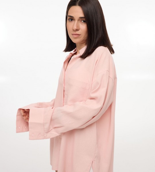 Сорочка Oversize з льону Пудра | Showroom By Nona — зображення 2