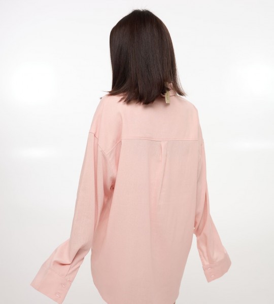 Сорочка Oversize з льону Пудра | Showroom By Nona — зображення 3