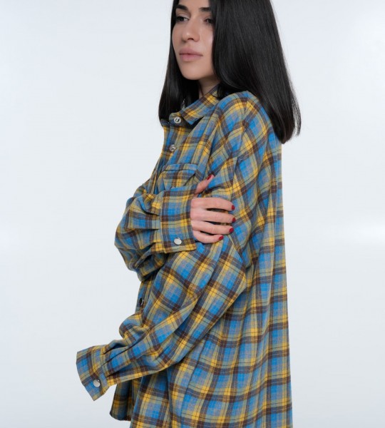 Сорочка Triangle Plaid Жовто-блакитна | Showroom By Nona — зображення 3