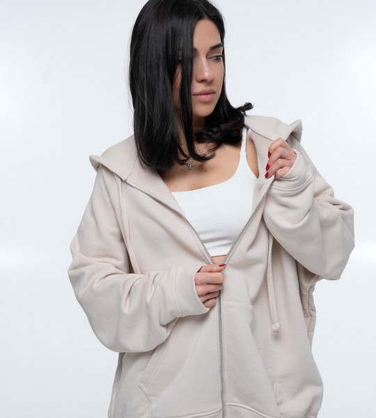 Худі на блискавці Hoodie Zip Beige | Showroom By Nona — зображення 4 Худі на блискавці Hoodie Zip Beige | Showroom By Nona — зображення 4