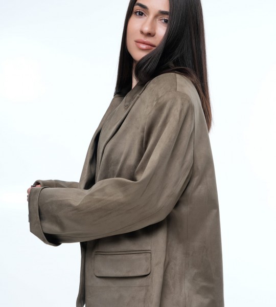 Блейзер Suede Oversize Milano Olive | Showroom By Nona — зображення 4 Блейзер Suede Oversize Milano Olive | Showroom By Nona — зображення 4