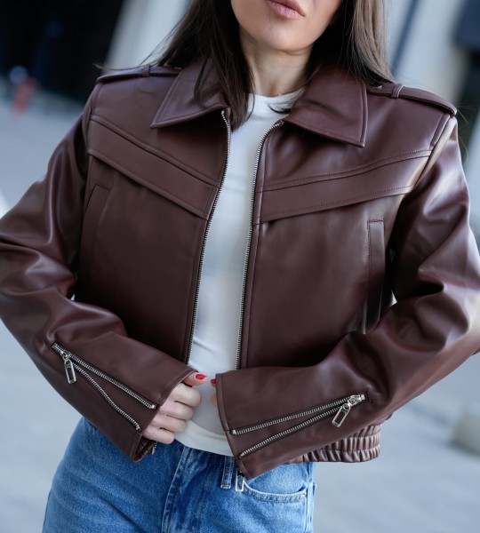 Куртка Axis Leather Touch Шоколадна | Showroom By Nona — зображення 2