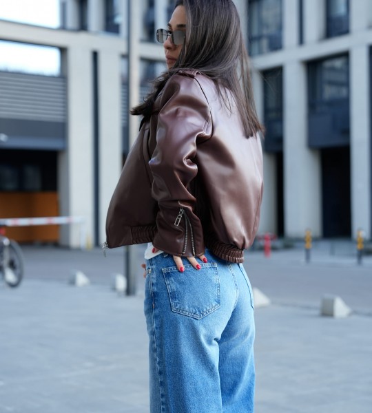 Куртка Axis Leather Touch Шоколадна | Showroom By Nona — зображення 5