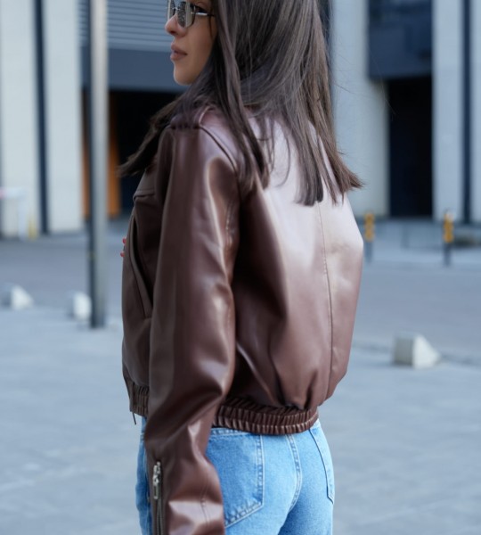 Куртка Axis Leather Touch Шоколадна | Showroom By Nona — зображення 6