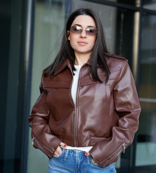 Куртка Axis Leather Touch Шоколадна | Showroom By Nona — зображення 7