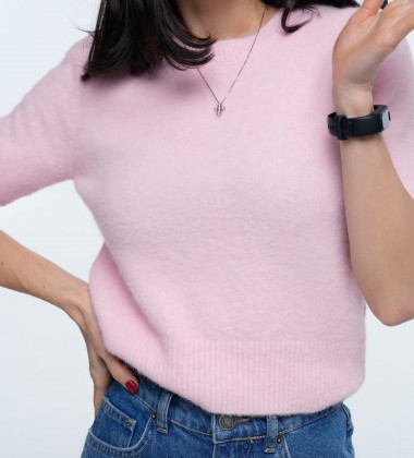 Светр Fluffy Soft Short Sleeve Рожевий | Showroom By Nona — зображення 2