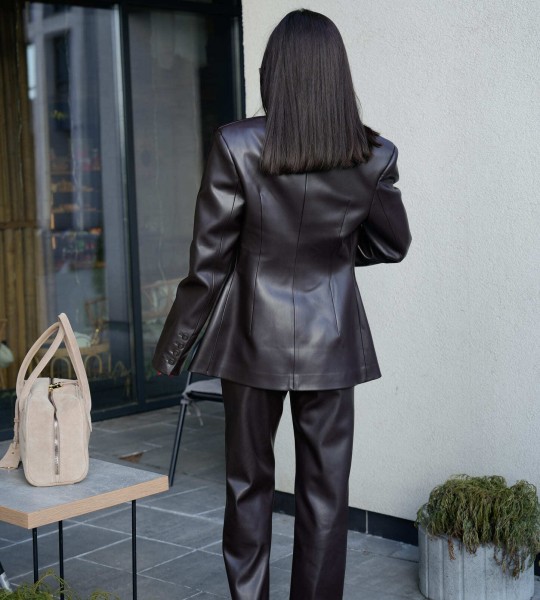 Штани Leather Sculpt Zip Dark Chocolate | Showroom By Nona — зображення 4