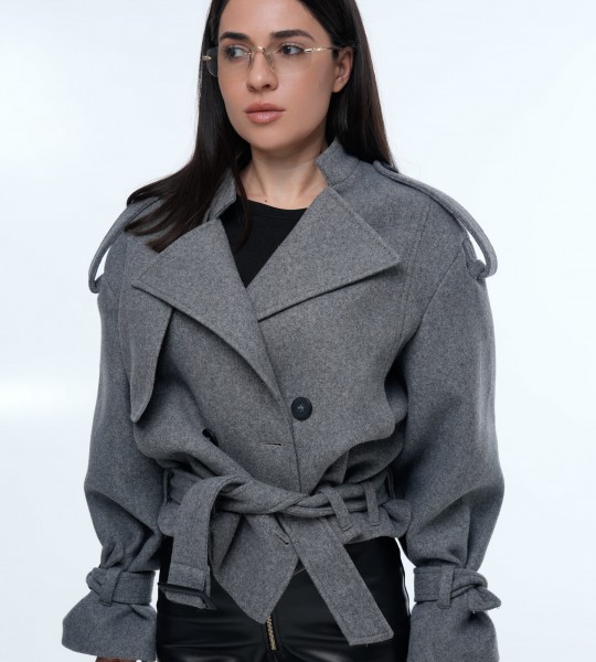 Жакет Cropped Trench Wool Blend Grey | Showroom By Nona — зображення 4