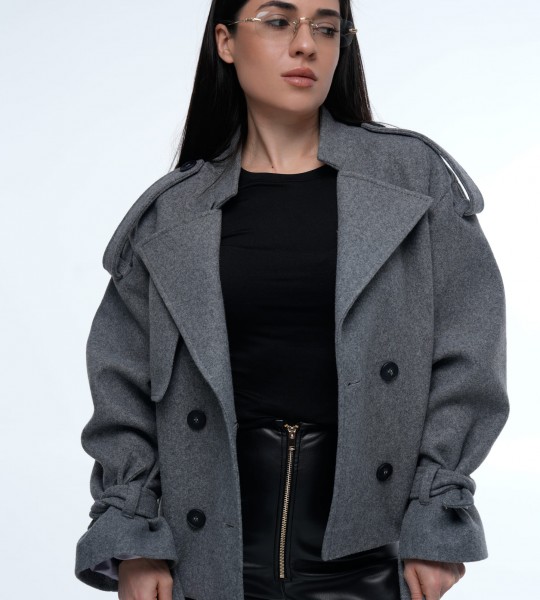 Жакет Cropped Trench Wool Blend Grey | Showroom By Nona