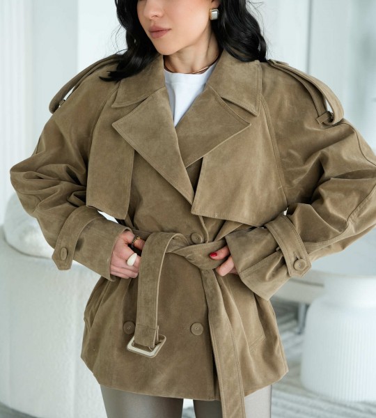 Тренч Suede Flow Оливка | Showroom By Nona