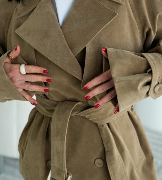 Тренч Suede Flow Оливка | Showroom By Nona — зображення 6