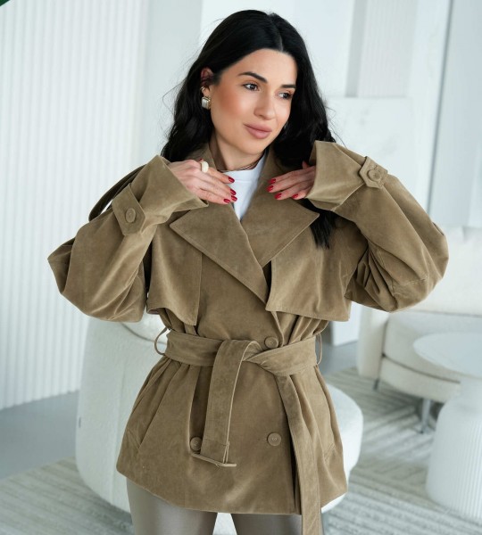 Тренч Suede Flow Оливка | Showroom By Nona — зображення 3