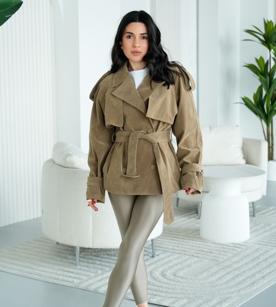 Тренч Suede Flow Оливка | Showroom By Nona — зображення 2